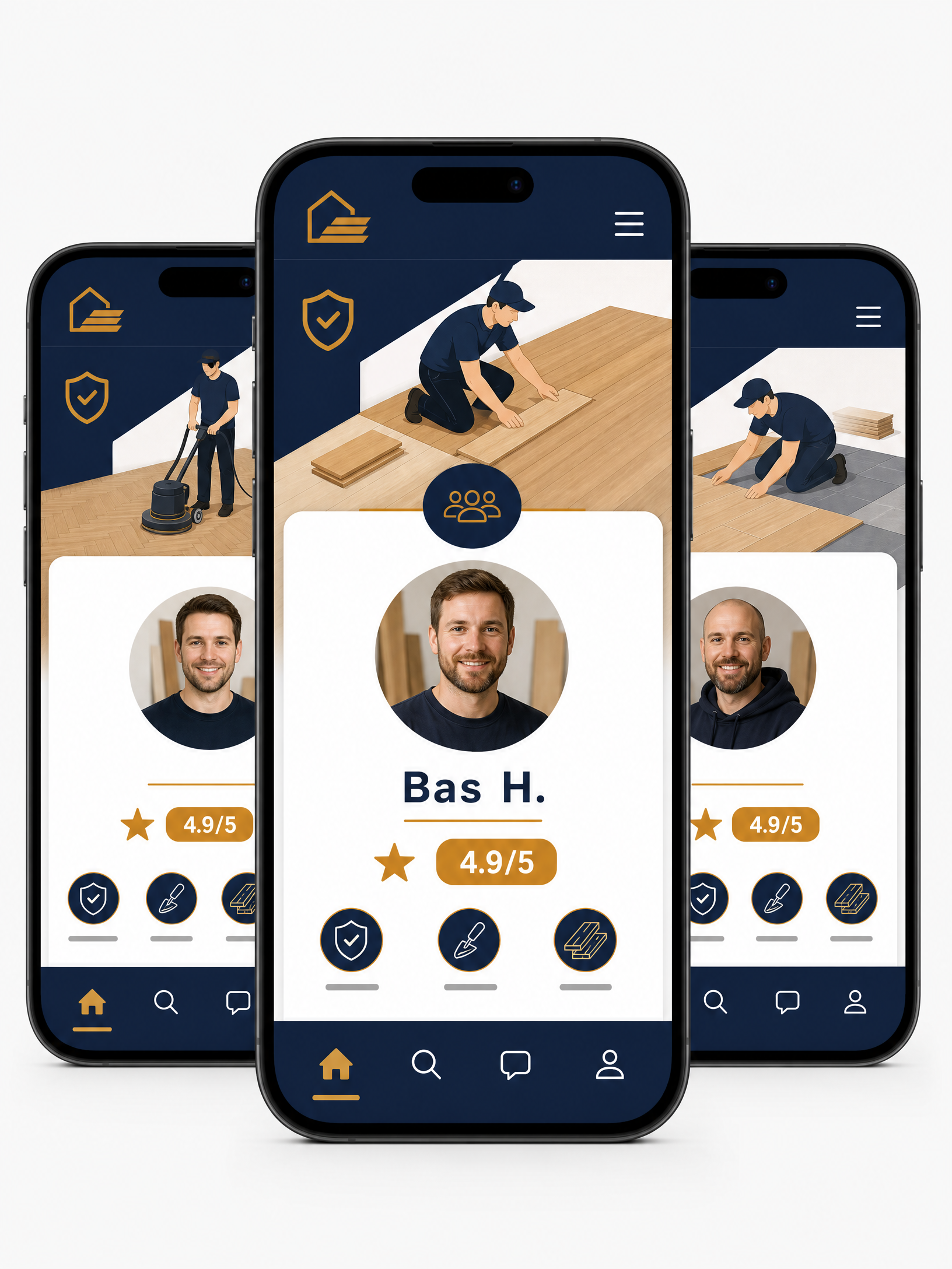 VakmanGeregeld app met vloerenlegger profielen